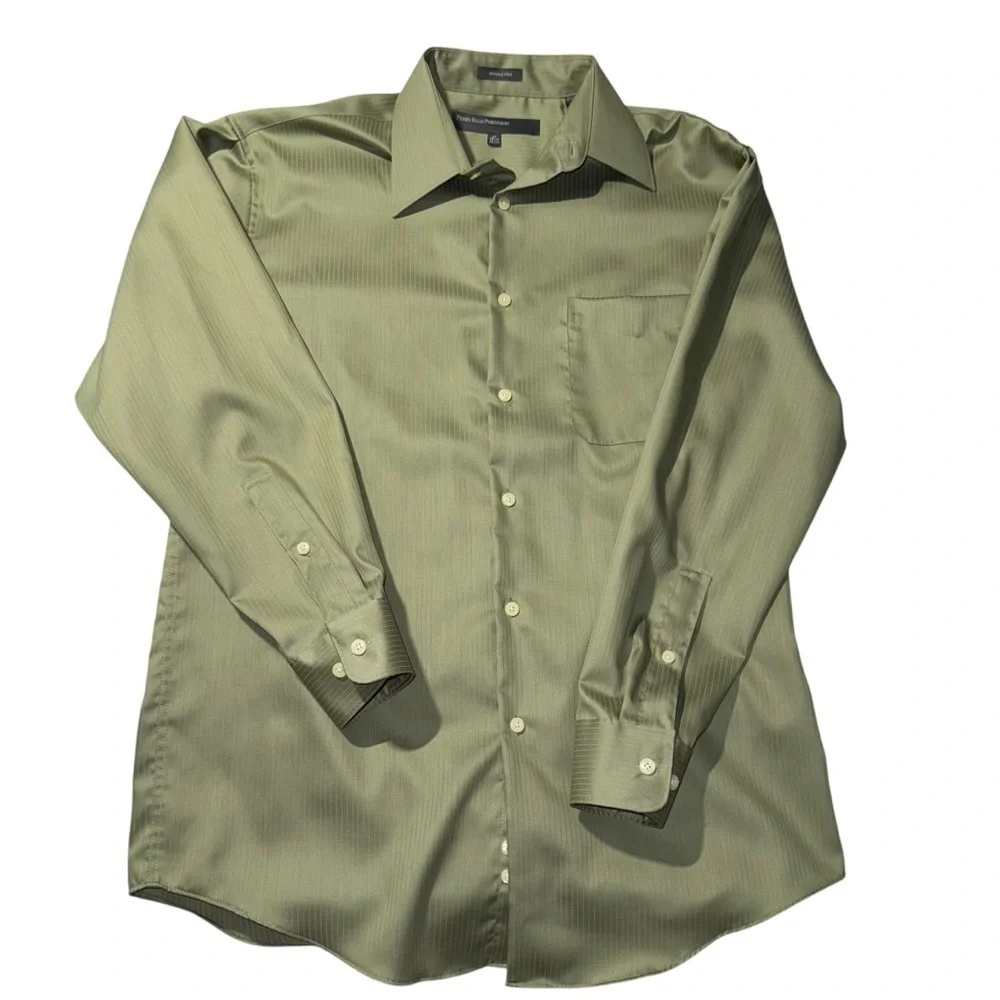 Perry Ellis Portfollio Men’s Dress Shirt Size 15.5-32/33 Green Wrinkle Free